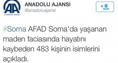 Anadolu Ajansı'ndan şaşırtan Soma tweeti