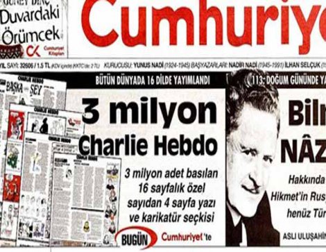 Charlie Hebdo karikatürlerini yayınlayan Cumhuriyet'e polis çemberi