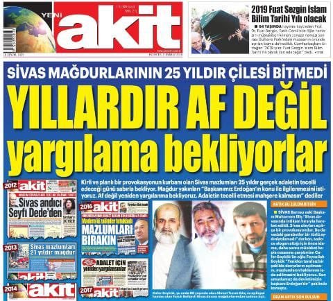 Akit, Sivas Katliamı'nın yıl dönümünde yananlara değil yakanlara üzüldü!