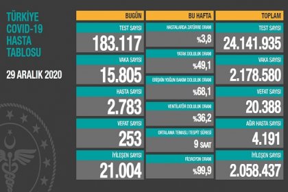 Covid_19 Türkiye'de 29 Aralık'ta 253 toplamda 20.388 can aldı