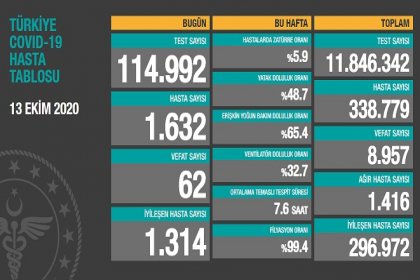 Koronavirüs'ten Türkiye'de 13 Ekim'de 62 toplamda 8.957 kişi öldü