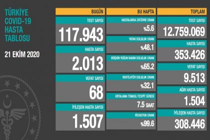 Koronavirüs'ten Türkiye'de 21 Ekim'de 68 toplamda 9.513 kişi öldü