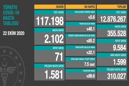 Koronavirüs'ten Türkiye'de 22 Ekim'de 71 toplamda 9.584 kişi öldü