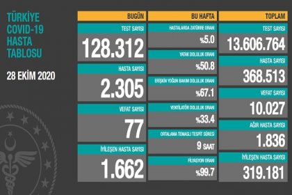 Koronavirüs'ten Türkiye'de 28 Ekim'de 77 toplamda 10.027 kişi öldü