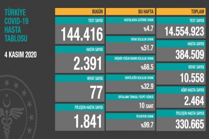 Koronavirüs'ten Türkiye'de 4 Kasım'da 77 toplamda 10.558 kişi öldü