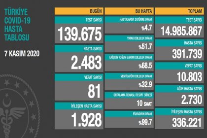 Koronavirüs'ten Türkiye'de 7 Kasım'da 81 toplamda 10.803 kişi öldü