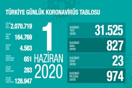 Türkiye'de 1 Haziran'da Covid_19'dan 23 toplamda 4.563 kişi öldü