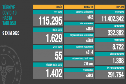 Türkiye'de 9 Ekim'de Covid_19'dan 55 toplamda 8.722 kişi öldü