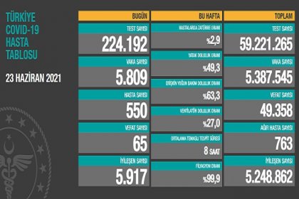 Covid_19, Türkiye'de 23 Haziran'da 65 toplamda 49.358 can aldı